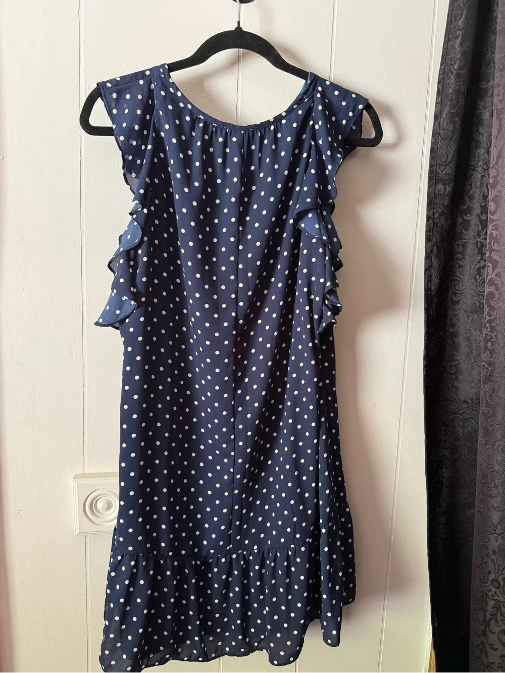 J crew navy Polka Dot Ruffle Sleeveless Dress